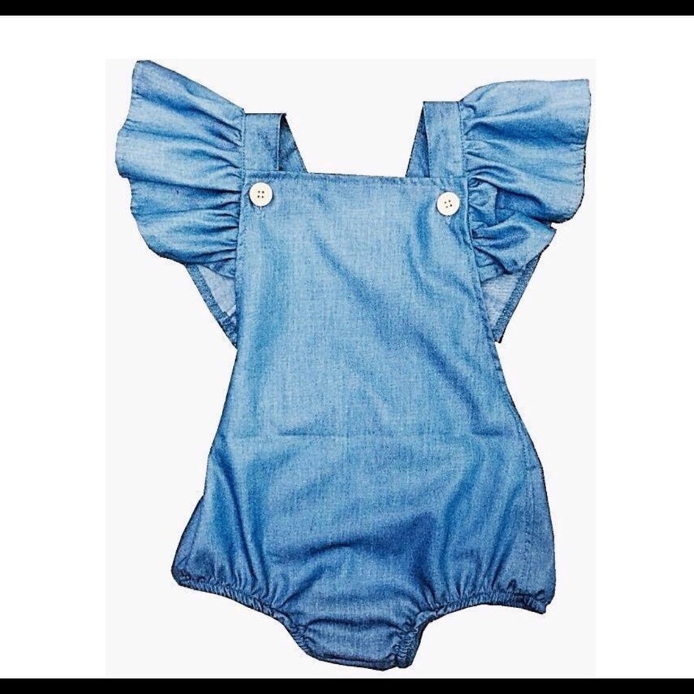 ‼️SOLD‼️Jean Ruffle Baby Rustic Button Romper